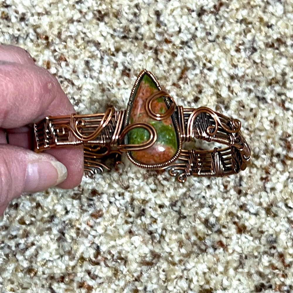 Unakite Gemstone Copper Cuff